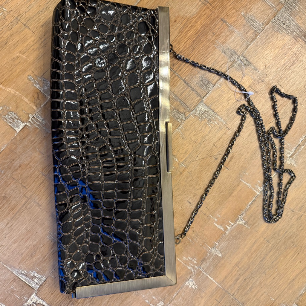Vintage Jessica Mcclintock Brown Croc-Embossed Chain Clutch